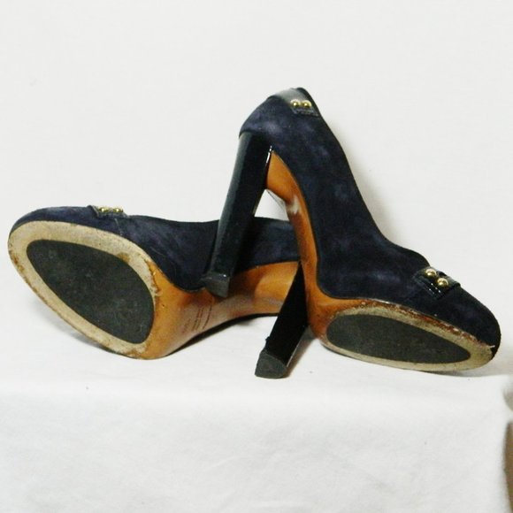 DSQUARED Black Suede Patent Buckle Pumps Sz 38.5 - Picture 6 of 6